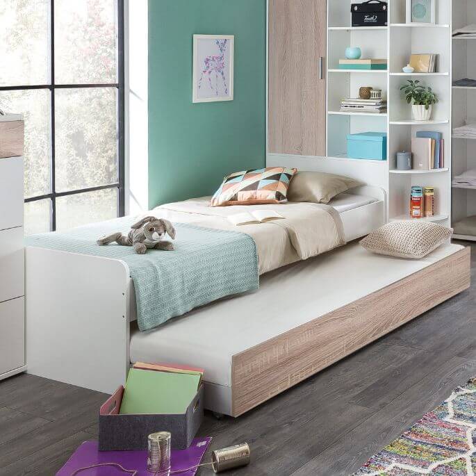 Lit enfant contemporain blanc avec tiroir de rangement sous le couchage